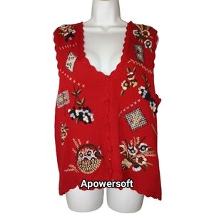 Red Fall Theme Sweater Vest